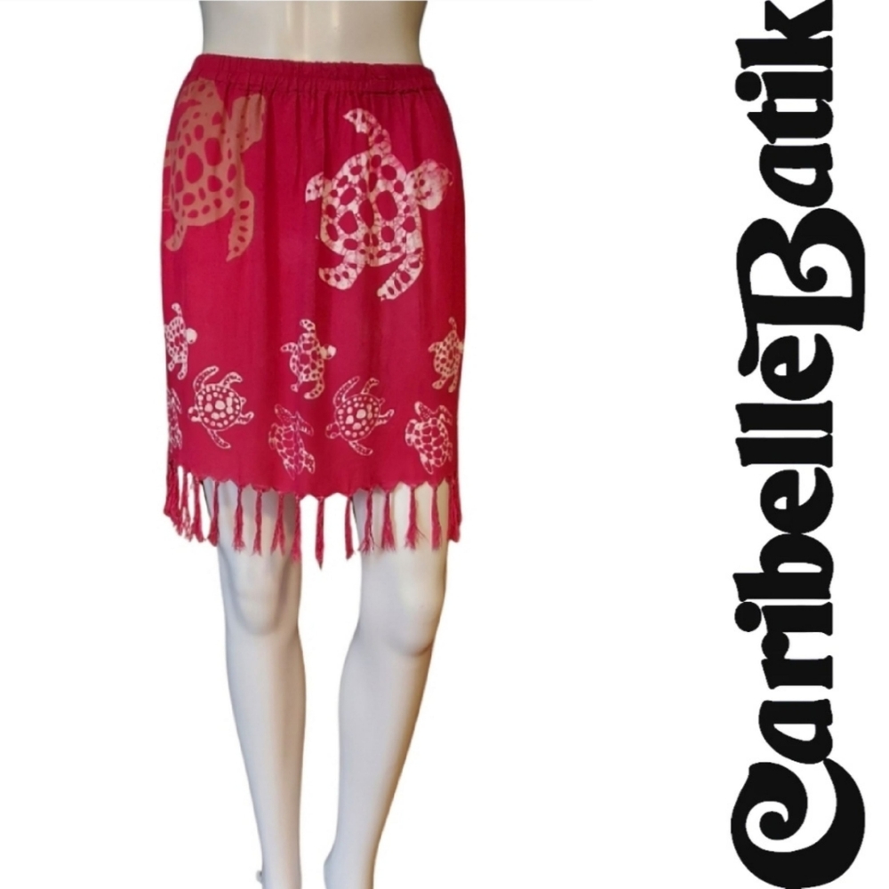 Caribelle Batik Sea Turtle Fringe Hem Cotton Skirt
